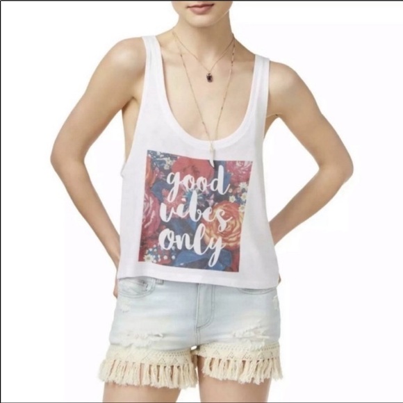 Good vibes Tank Top Floral White Loose Large - Picture 1 of 11
